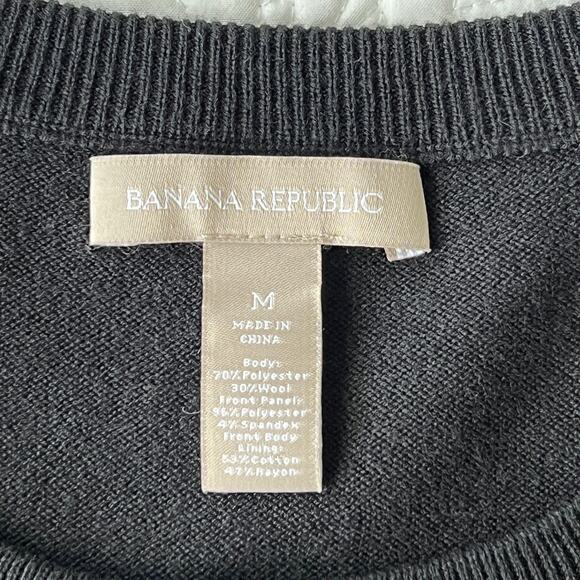 Banana Republic Lace Overlay Cardigan Sweater Black Nude Poly Wool Blend Medium - Picture 7 of 8